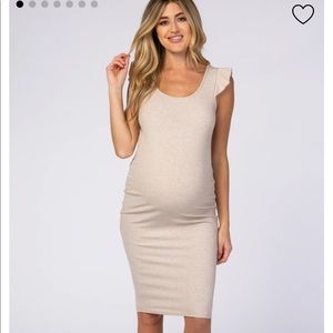 Maternity dress ribbed sleeved tan